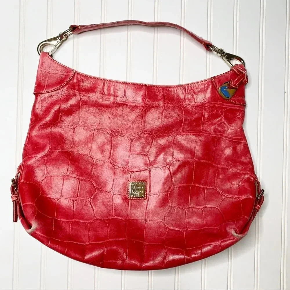 Dooney & Bourke Red Croc-Embossed Leather Hobo Bag